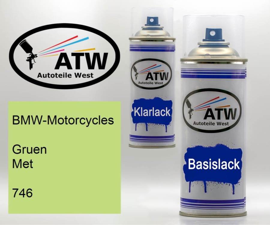 BMW-Motorcycles, Gruen Met, 746: 400ml Sprühdose + 400ml Klarlack - Set, von ATW Autoteile West.